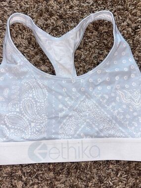 ethika White Paisley Racerback Sports Bra with White Band